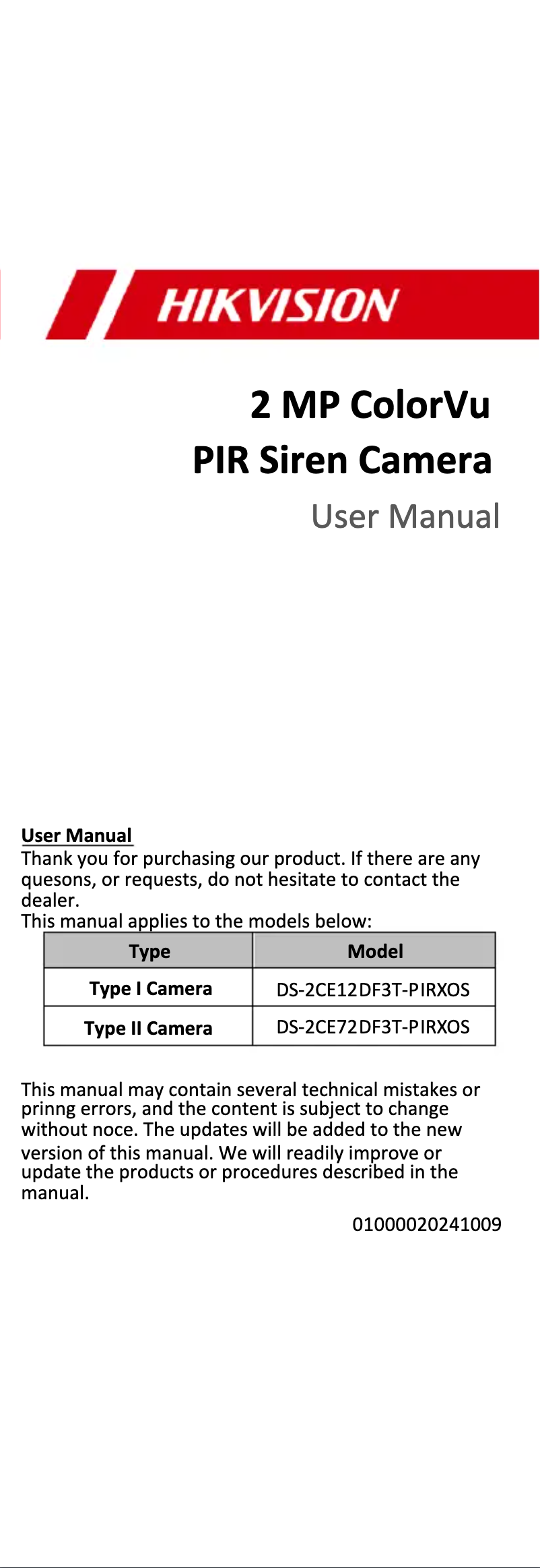 Page 1 de la notice Manuel utilisateur Hikvision DS-2CE72DF3T-PIRXOS