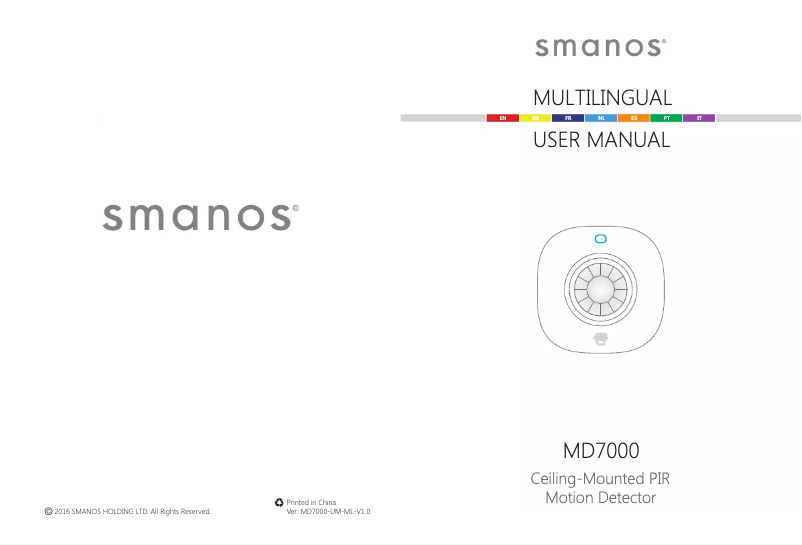 Page 1 de la notice Manuel utilisateur smanos MD7000 PIR