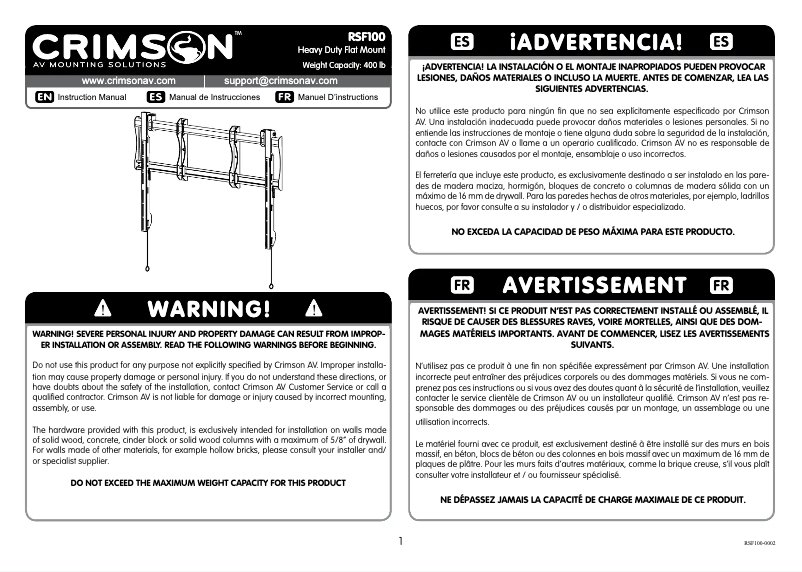 Page 1 de la notice Manuel utilisateur Crimson RSF100