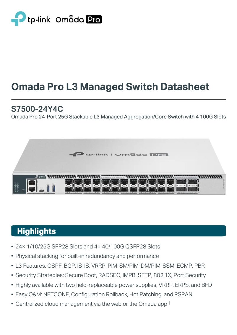 Page 1 de la notice Manuel utilisateur TP-Link S7500-24Y4C
