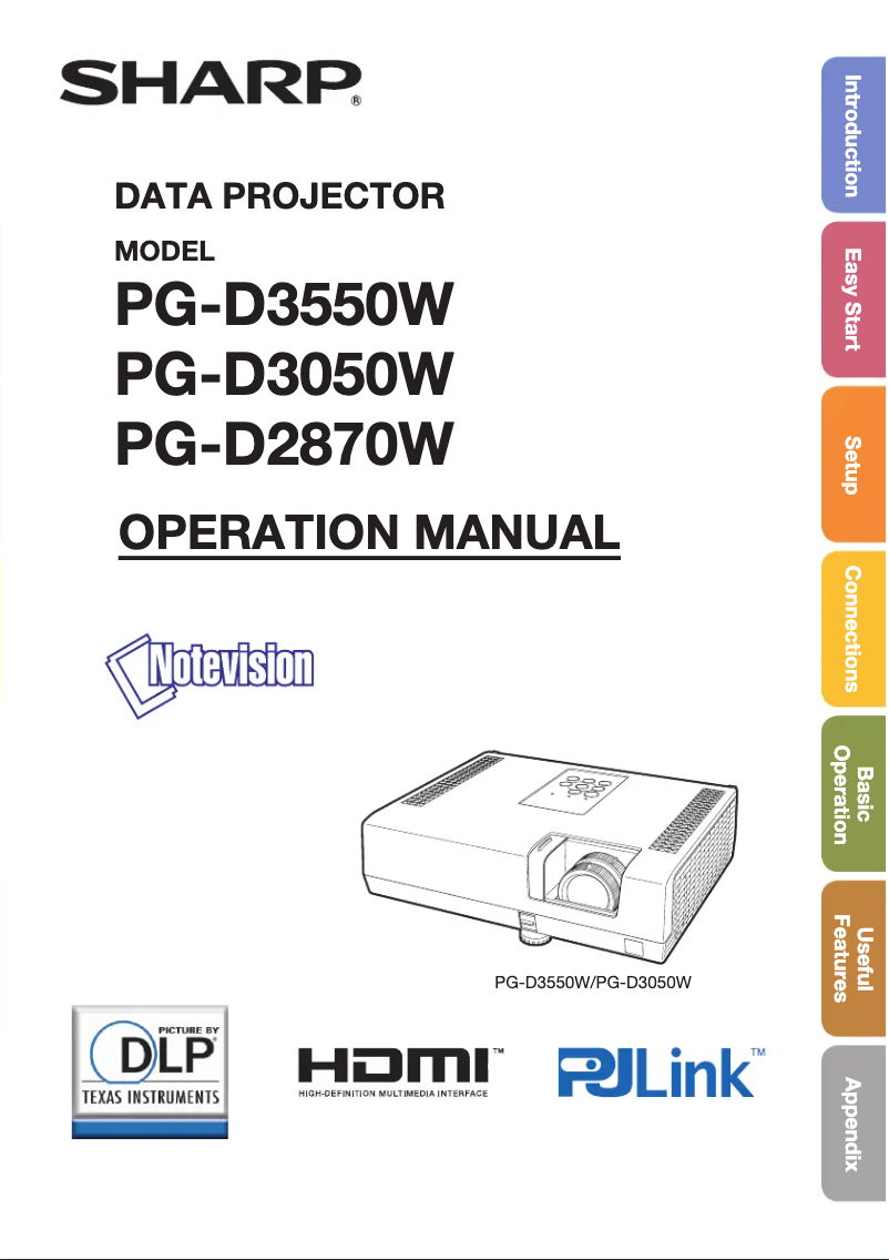 Image de la première page du manuel de l'appareil PG-D3050W