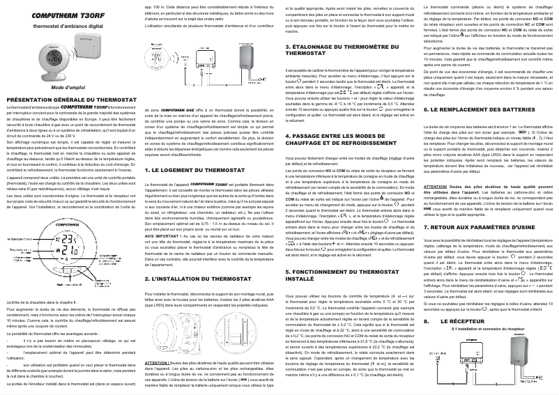 Page n°1 - Manuel utilisateur Computherm T30RF