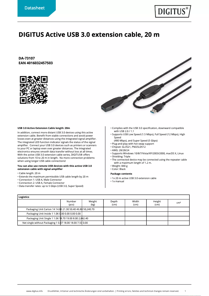 Page n°1 - Fiche technique Digitus DA-73107