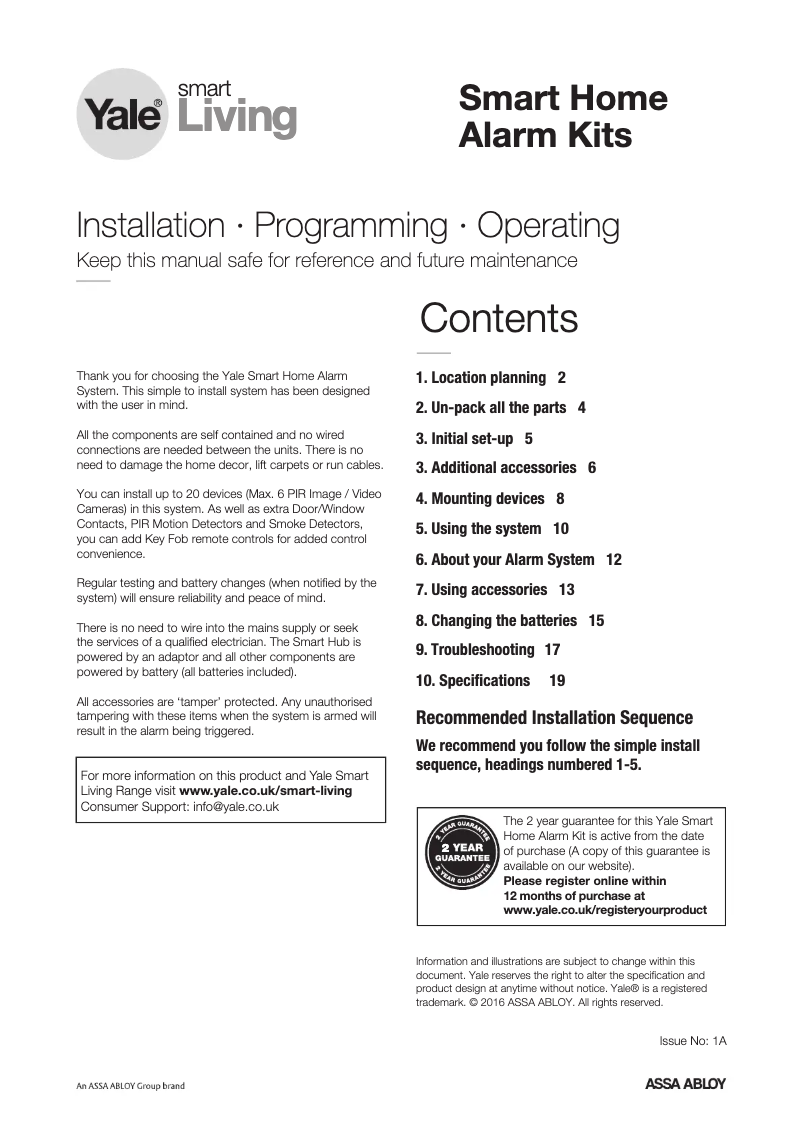 Page 1 de la notice Manuel utilisateur Yale SR310