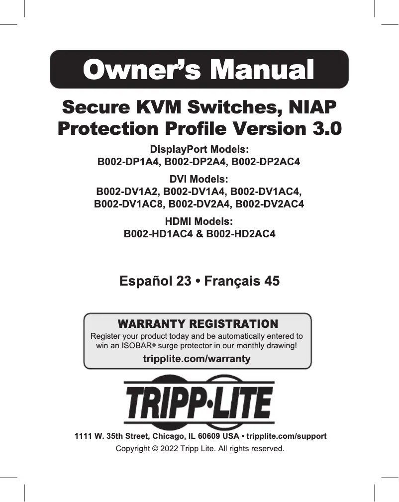 Page n°1 - Manuel utilisateur Tripp Lite B002-DV1AC8