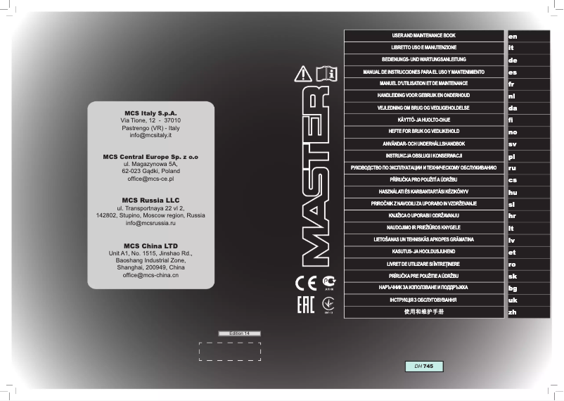 Page 1 de la notice Manuel utilisateur Master DH 745