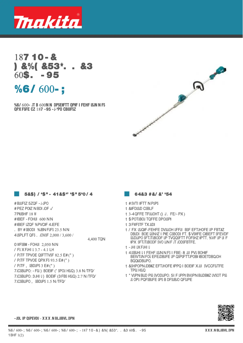 Page 1 de la notice Fiche technique Makita DUN600LZ