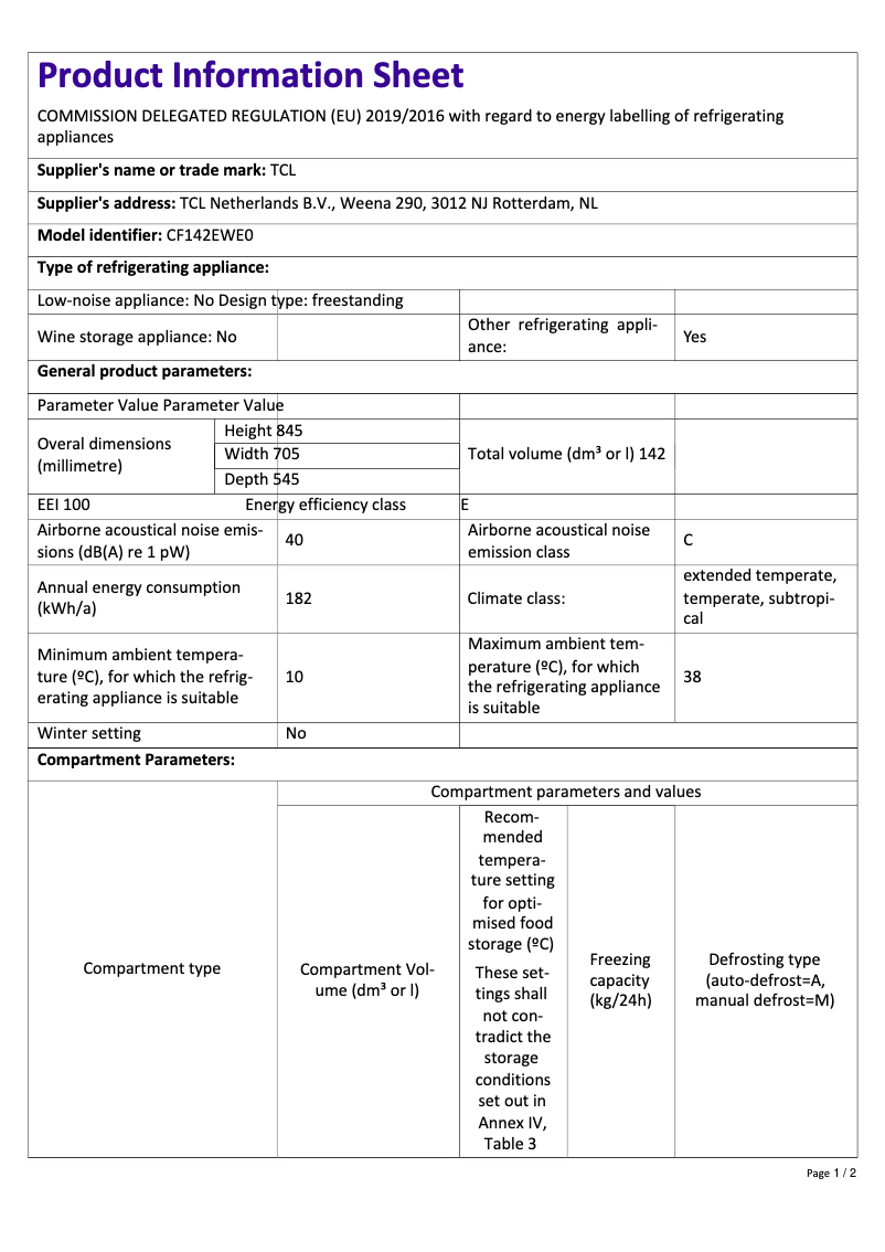 Image de la première page du manuel de l'appareil CF142EWE0
