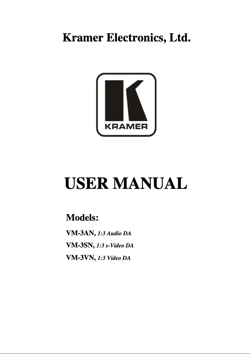Page n°1 - Manuel utilisateur Kramer VM-3AN