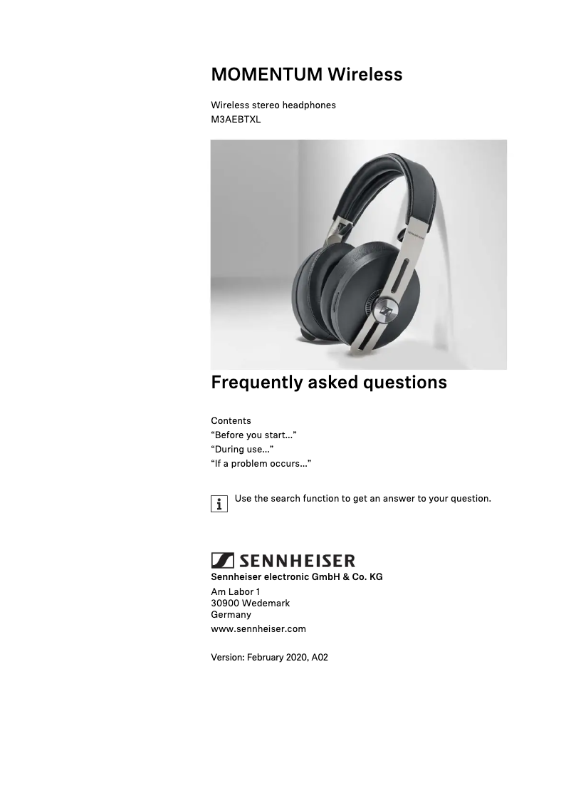 Página 1 del manual Preguntas frecuentes Sennheiser Momentum 3 Wireless