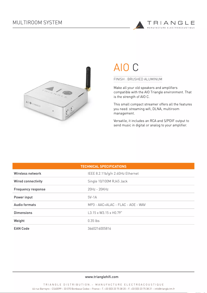 Página 1 del manual Ficha técnica Triangle AIO C