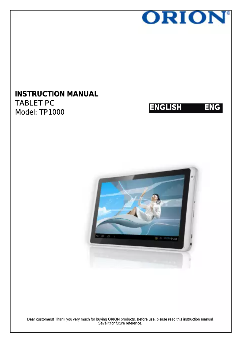 Page n°1 - Manuel utilisateur Orion TP1000