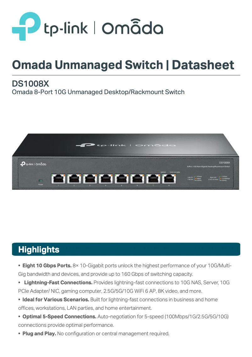 Image de la première page du manuel de l'appareil Omada DS1008X