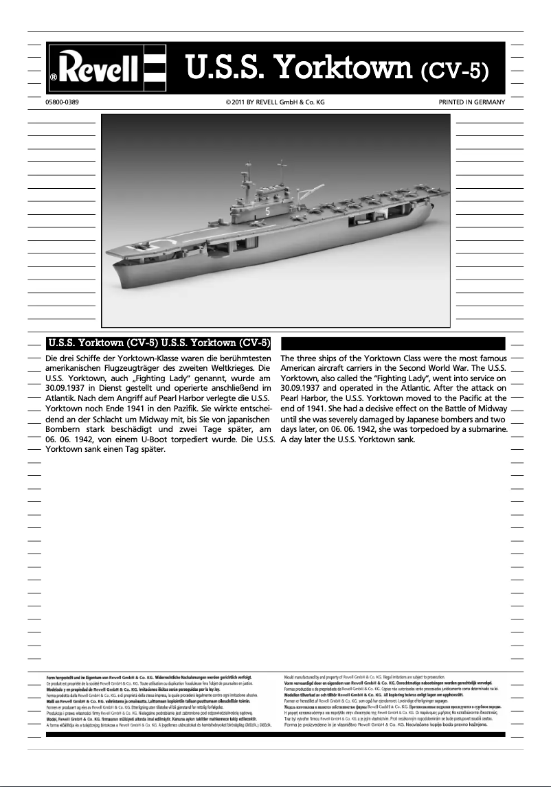 Page n°1 - Manuel utilisateur Revell U.S.S Yorktown CV-5