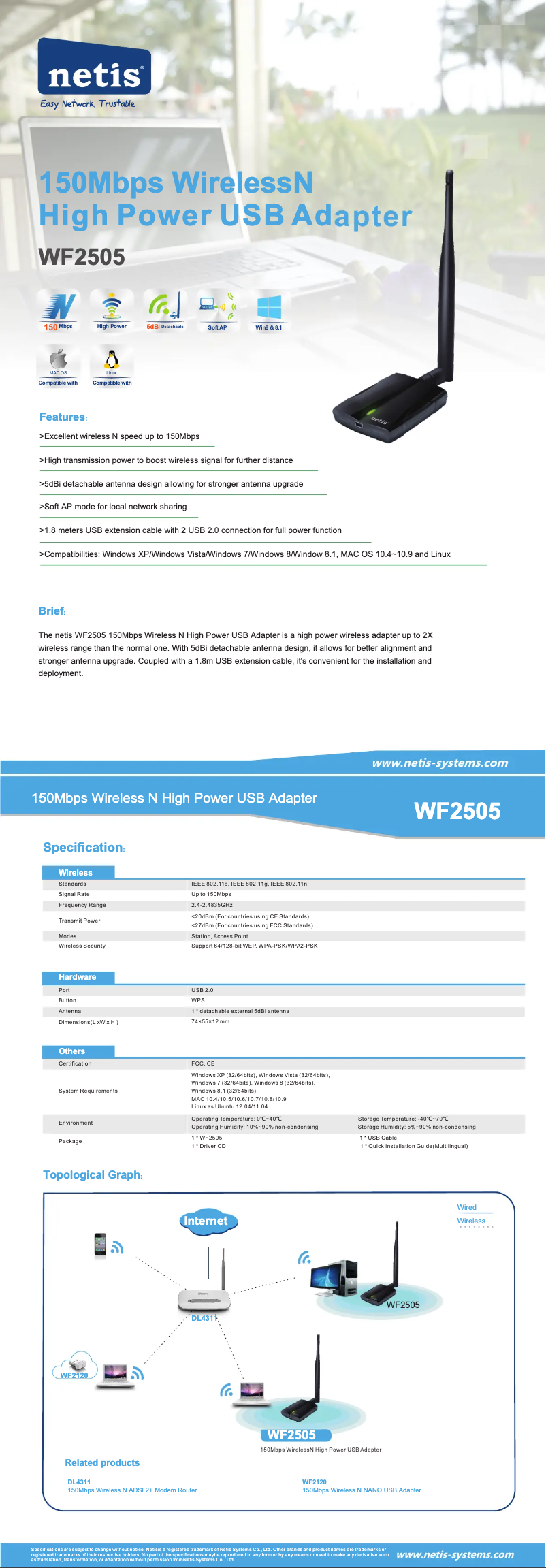 Page 1 de la notice Manuel utilisateur Netis WF2505