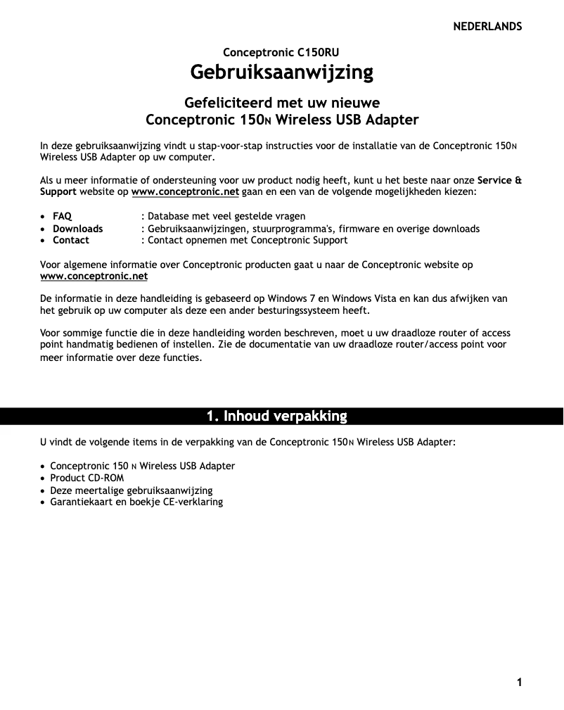 Page n°1 - Manuel utilisateur Conceptronic C150RU