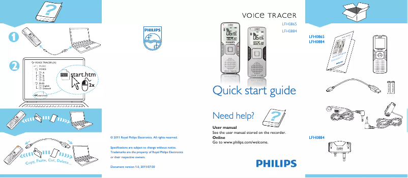 Page 1 de la notice Manuel utilisateur Philips Voice Tracer LFH0865