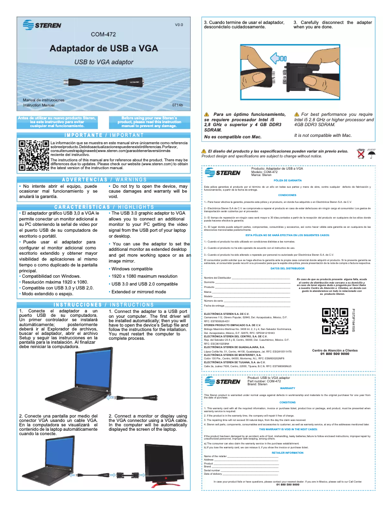 Page 1 de la notice Manuel utilisateur Steren COM-472
