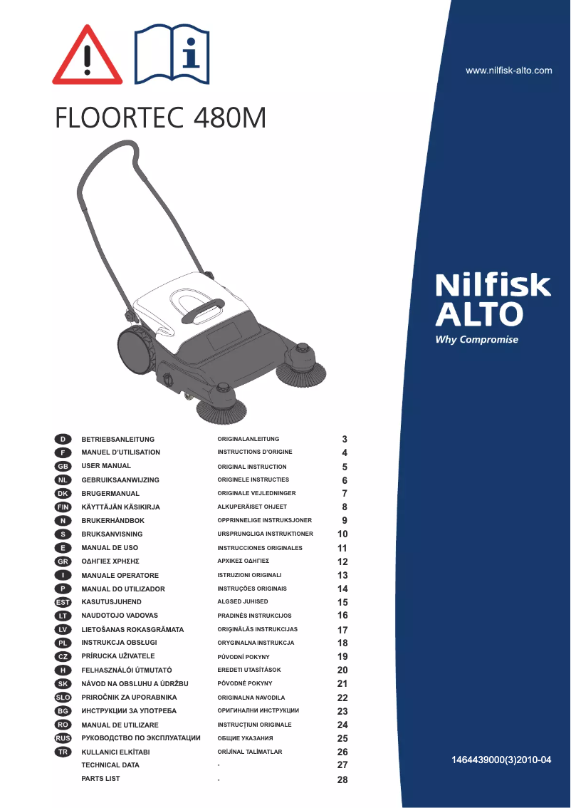 Page 1 de la notice Manuel utilisateur Nilfisk-ALTO Floortec 480M
