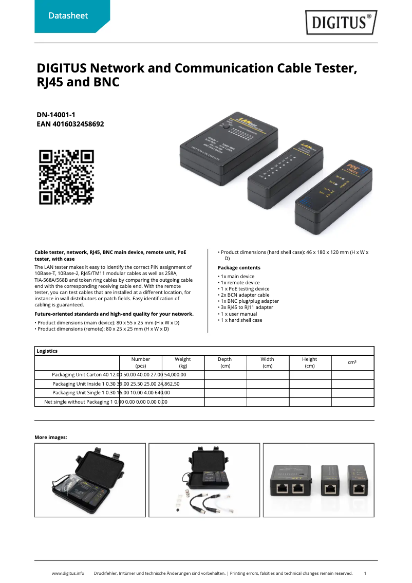 Page n°1 - Fiche technique Digitus DN-14001-1