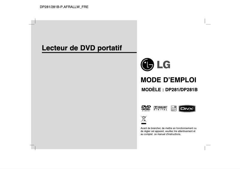 Page n°1 - Manuel utilisateur LG DP281-P