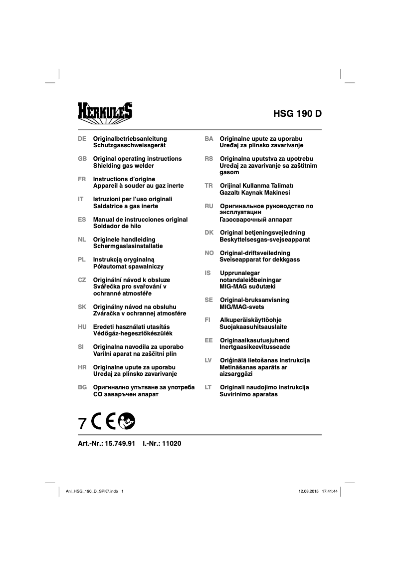 Page n°1 - Manuel utilisateur Herkules HSG 190D