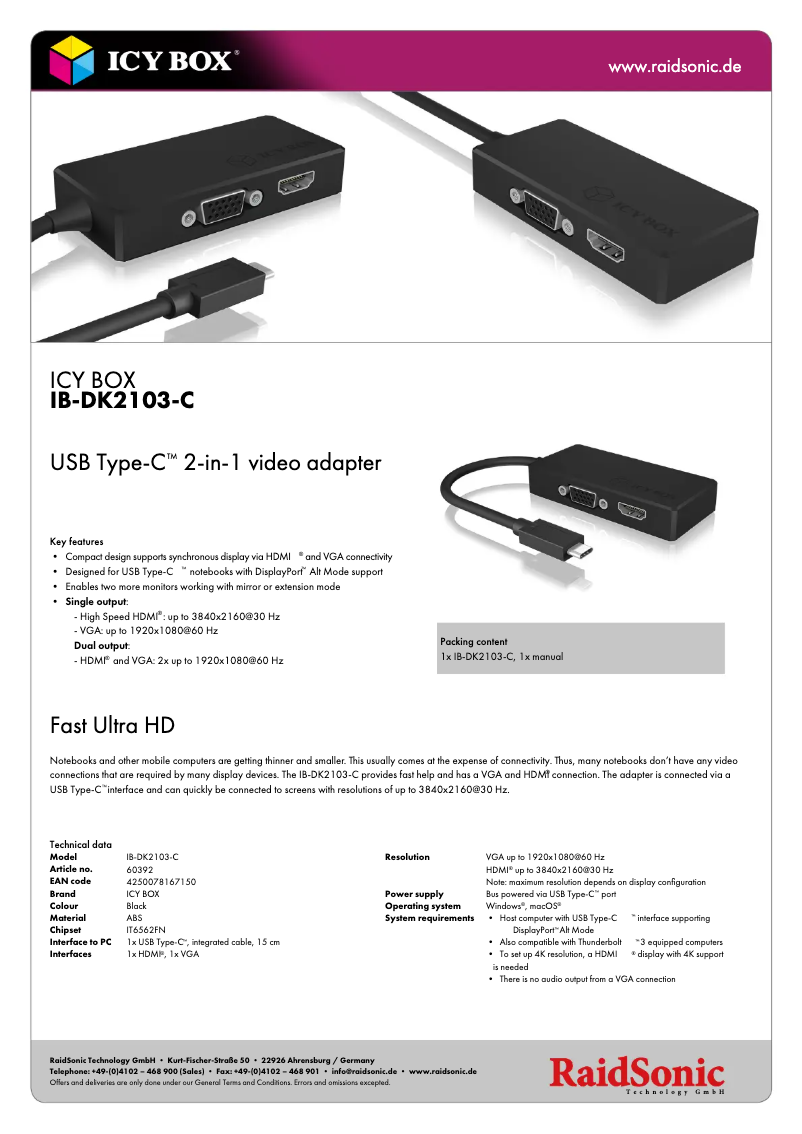 Página 1 del manual Ficha técnica Icy Box IB-DK2103-C