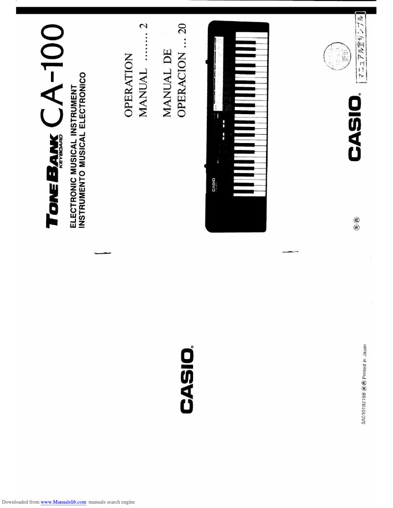 Page 1 de la notice Manuel utilisateur Casio ToneBank CA-100