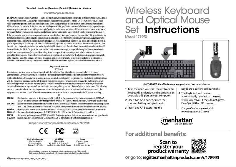 Imagen de la primera página del manual del dispositivo Wireless Keyboard and Optical Mouse Set 178990