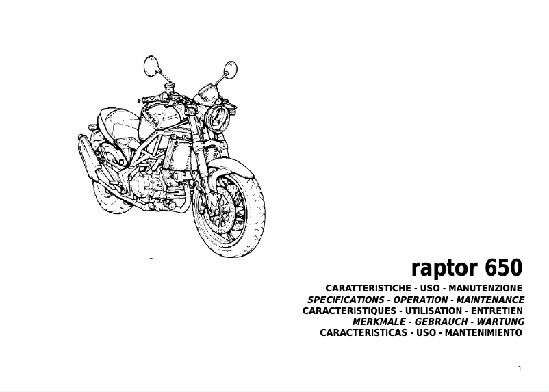 Page 1 de la notice Manuel utilisateur Cagiva Raptor 650 (2005)