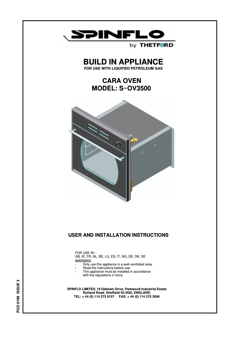 Página 1 del manual Manual de usuario Thetford Cara SOV35