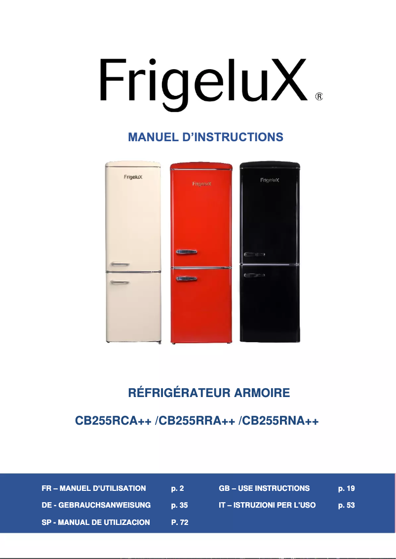 Page n°1 - Manuel utilisateur FrigeluX CB255RRA++