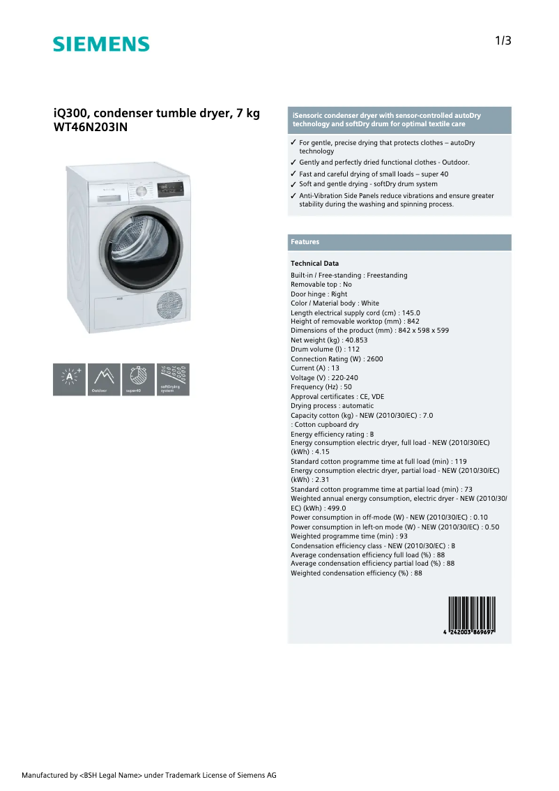 Image de la première page du manuel de l'appareil WT46N203IN