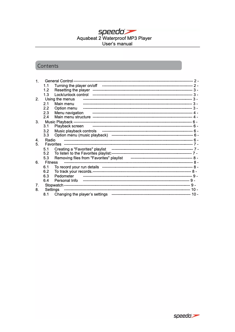 Page 1 de la notice Manuel utilisateur Speedo AquaBeat 2
