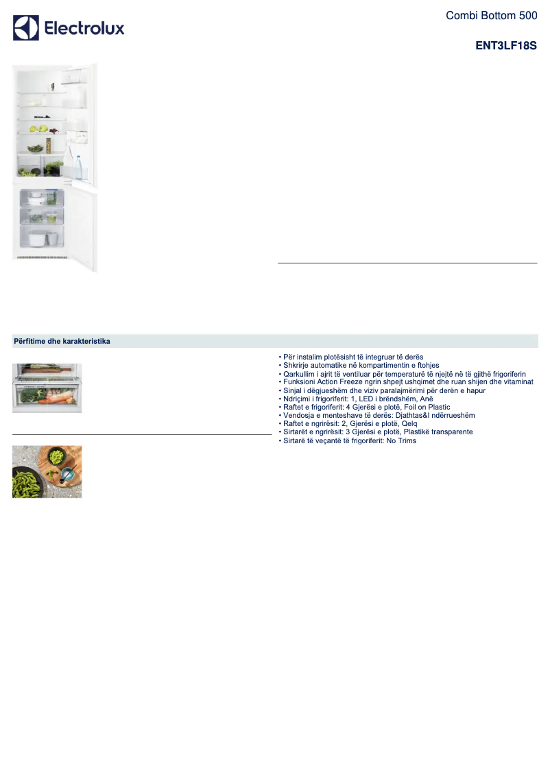 Page 1 de la notice Fiche technique Electrolux ENT3LF18S