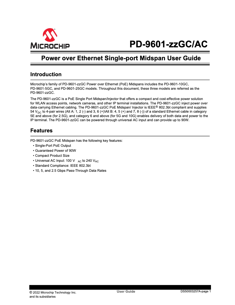 Page 1 de la notice Manuel utilisateur Microchip PD-9601-25GC