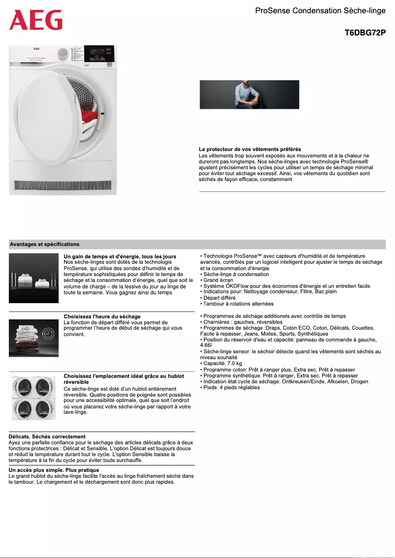 Page n°1 - Fiche technique AEG T6DBG72P
