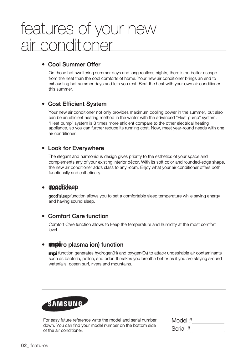 Page 1 de la notice Manuel utilisateur Samsung AQV09EWCN