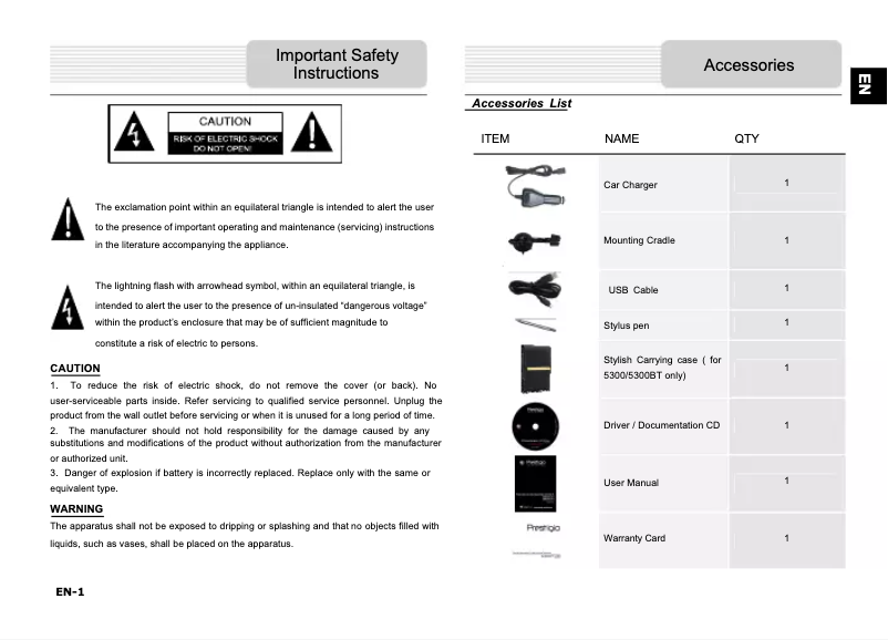 Page n°1 - Manuel utilisateur Prestigio GeoVision 5300 Navitel