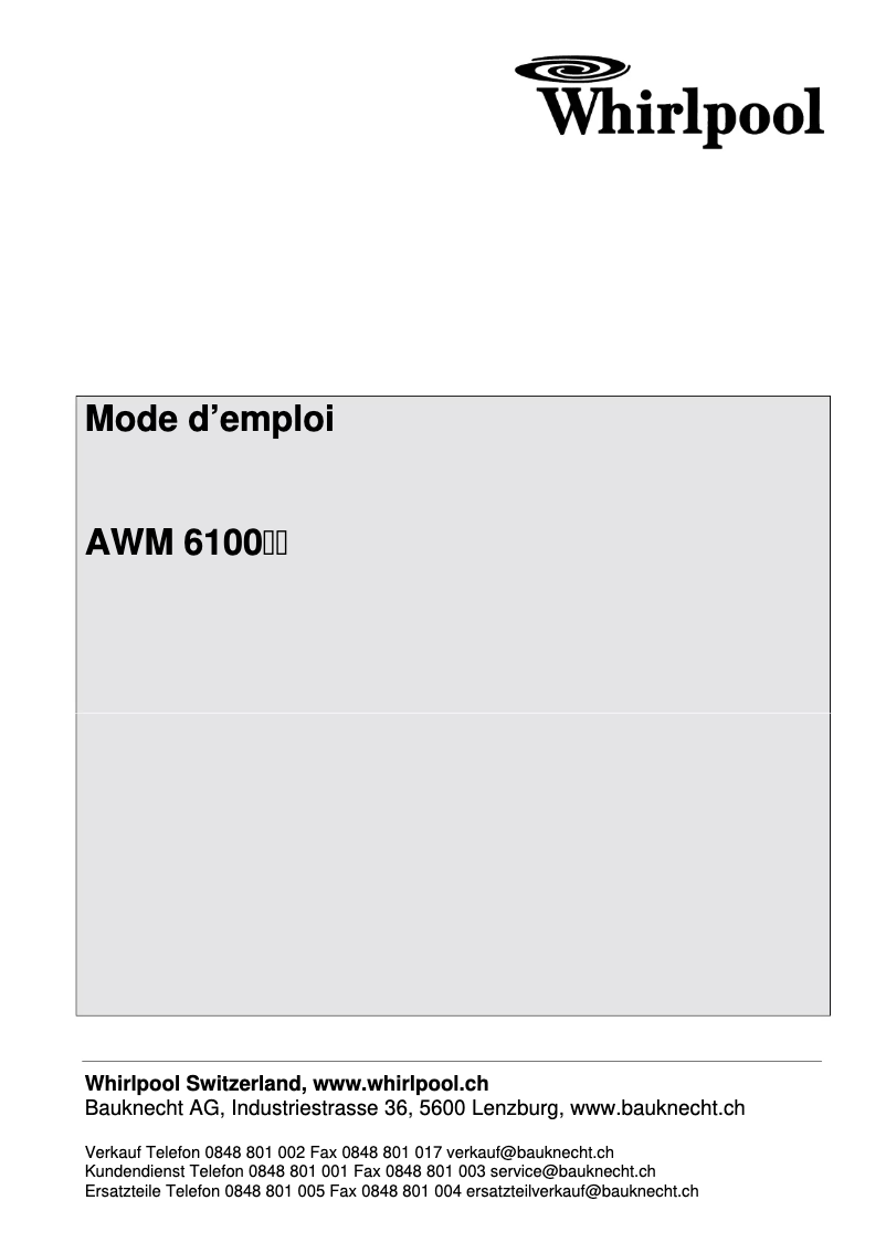 Page 1 de la notice Manuel utilisateur Whirlpool AWM 6100