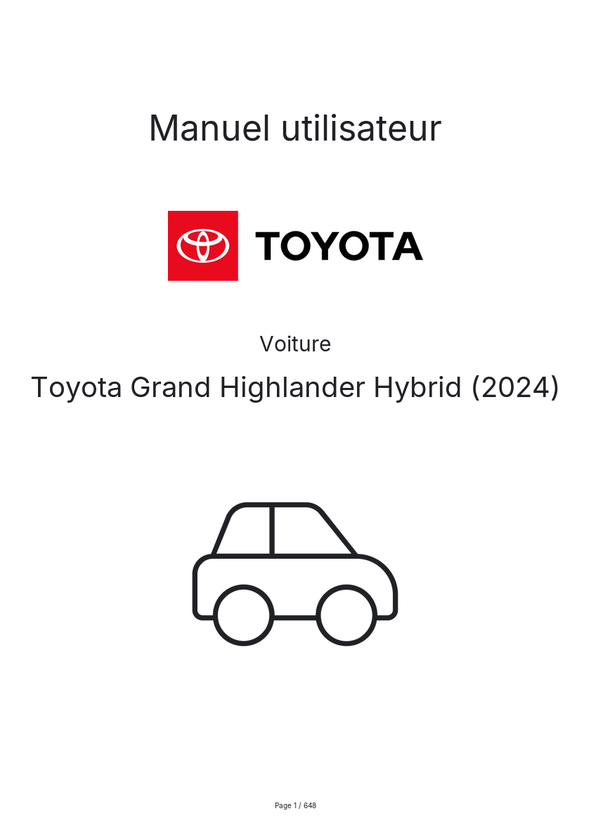 Page 1 de la notice Manuel utilisateur Toyota Grand Highlander Hybrid (2024)