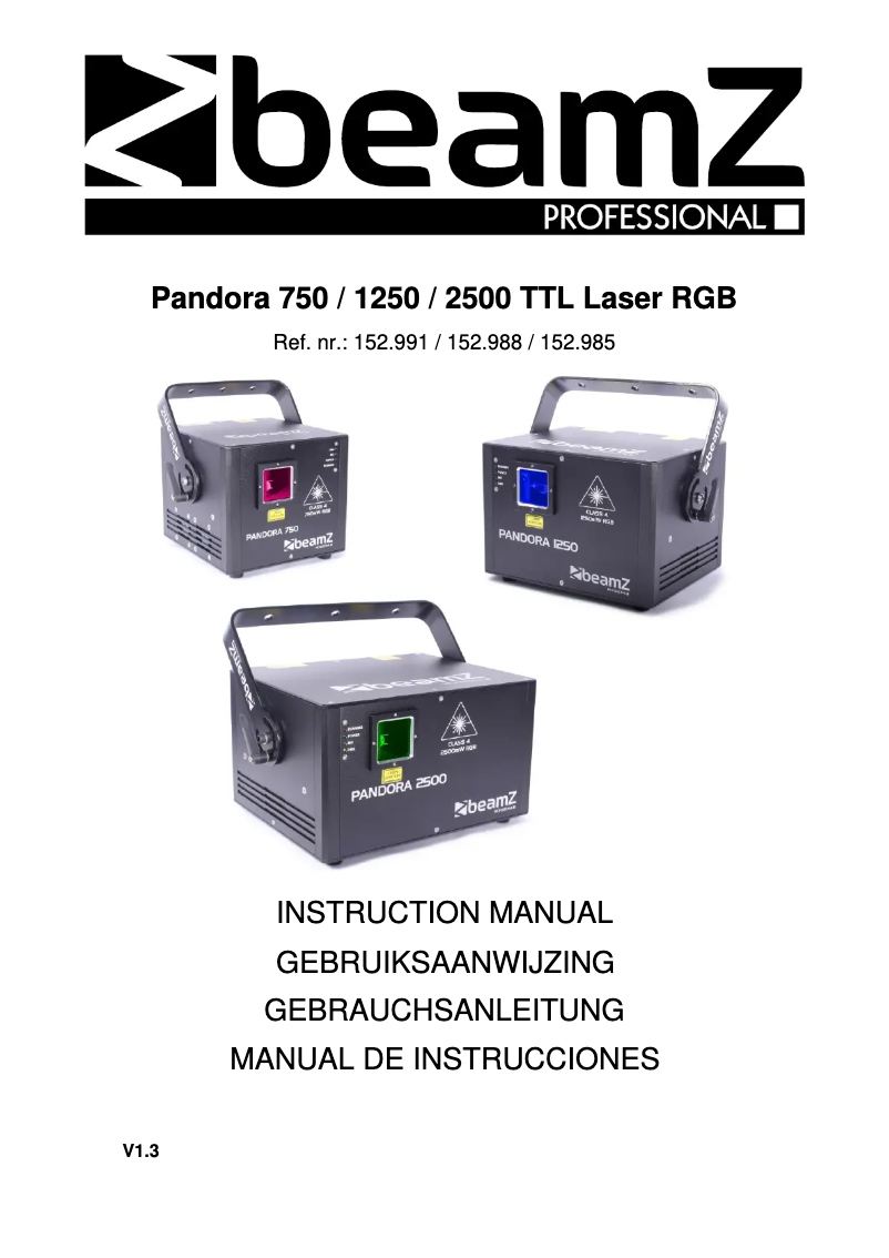 Page n°1 - Manuel utilisateur BeamZ Pandora 2500 TTL