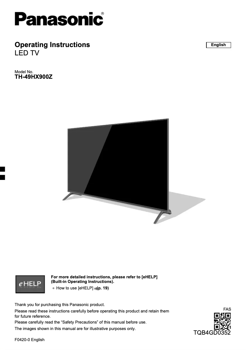 Page 1 de la notice Manuel utilisateur Panasonic TH-49HX900Z