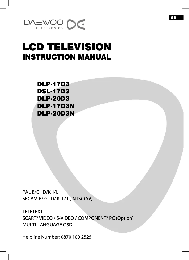 Page 1 de la notice Manuel utilisateur Daewoo DLP-20D3