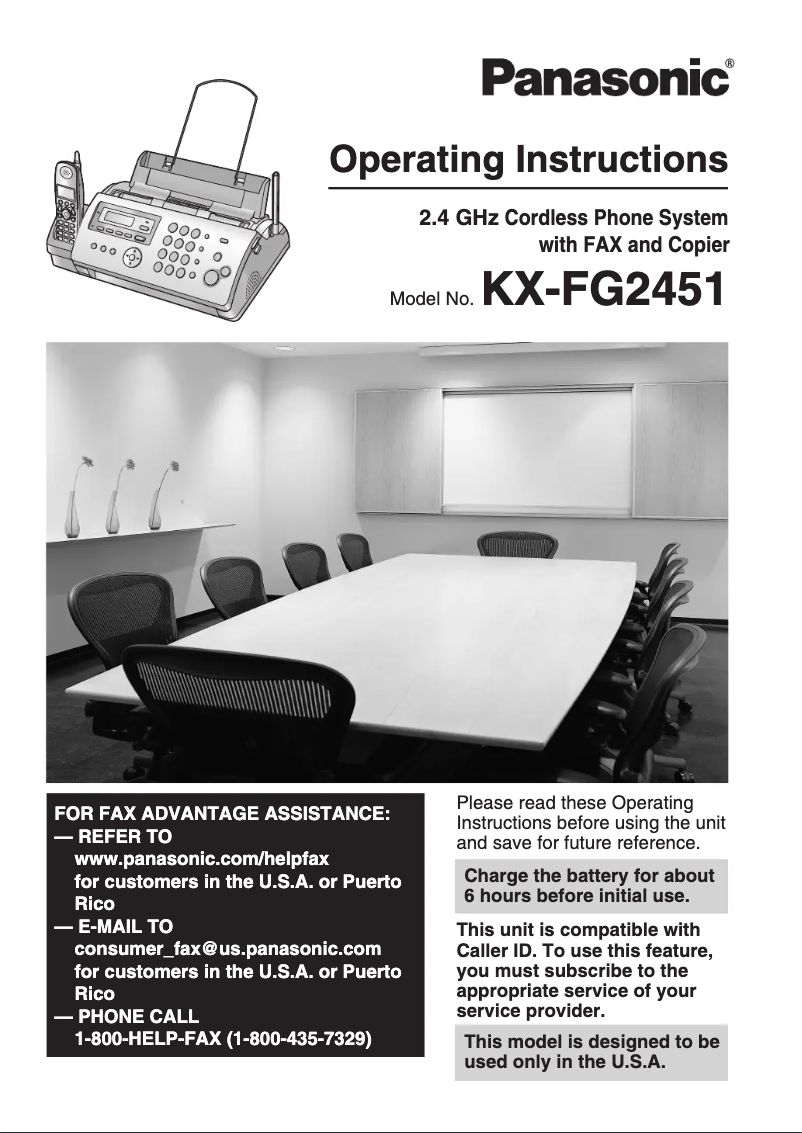 Page 1 de la notice Manuel utilisateur Panasonic KX-FG2451