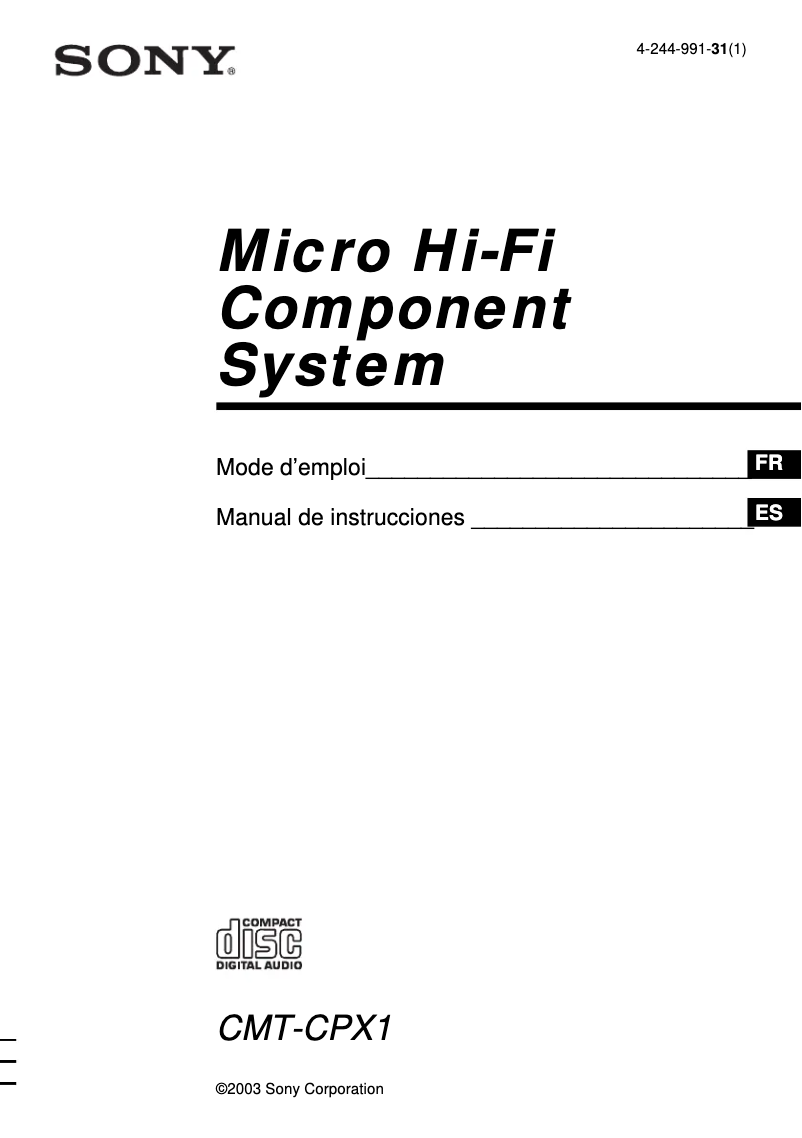 Page 1 de la notice Manuel utilisateur Sony CMT-CPX1