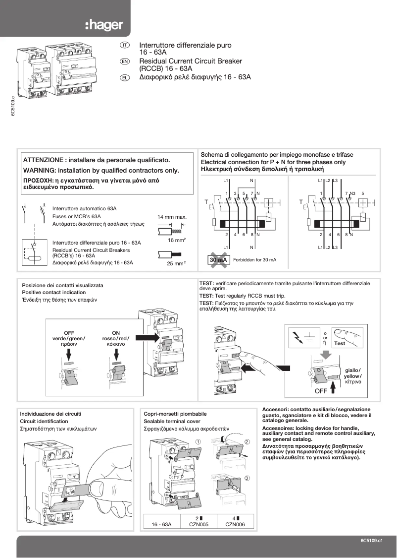Page n°1 - Manuel utilisateur Hager CFA225U