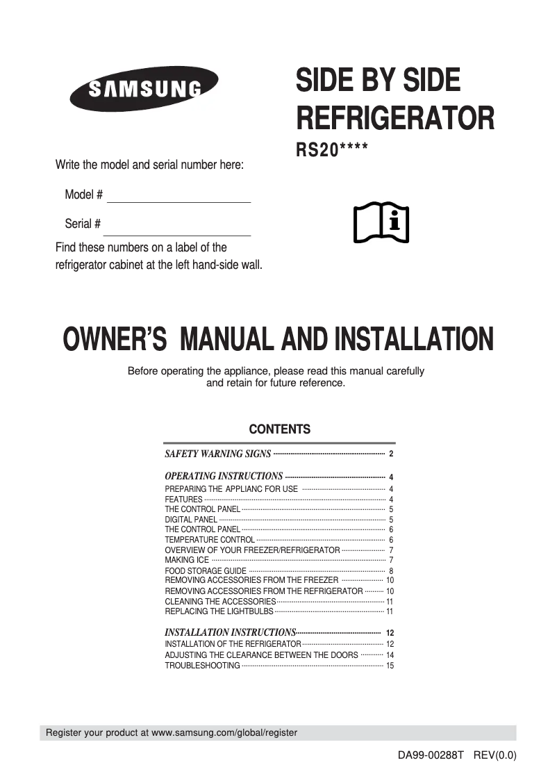 Page 1 de la notice Manuel utilisateur Samsung RS20NAMS