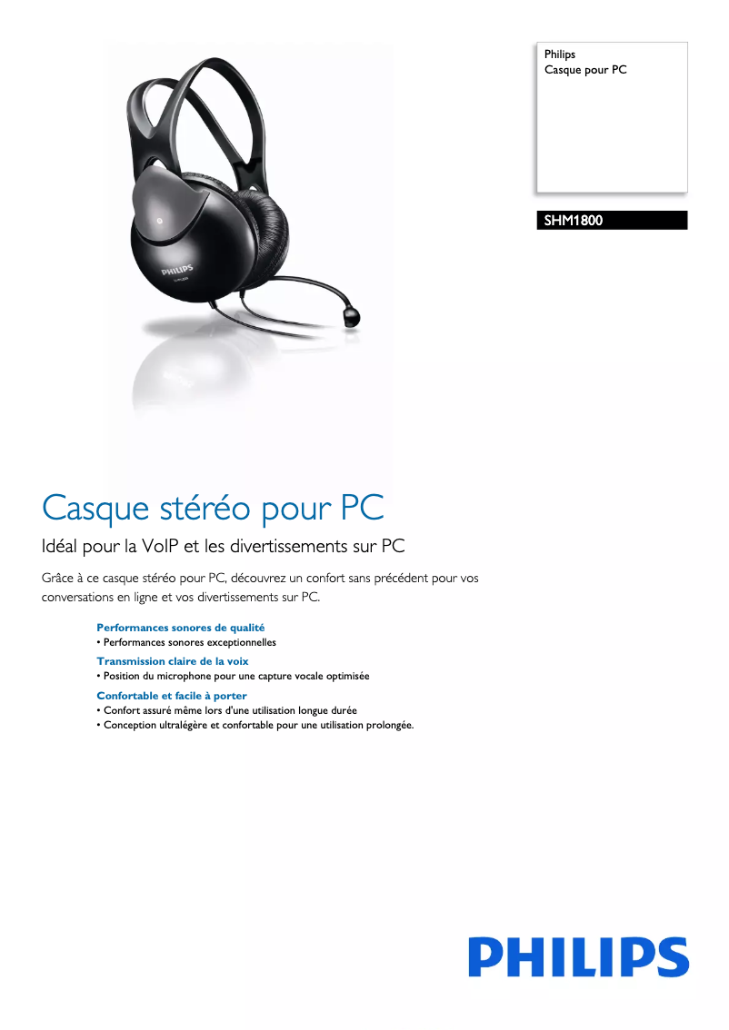 Page n°1 - Fiche technique Philips SHM1800