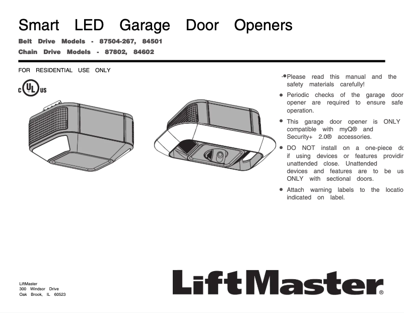 Page n°1 - Manuel utilisateur LiftMaster 84505R